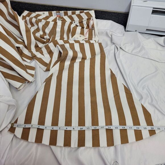 NEW ARULA brown and ivory striped Alden super flare high waist hippie‎ jeans 16 - Picture 15 of 16